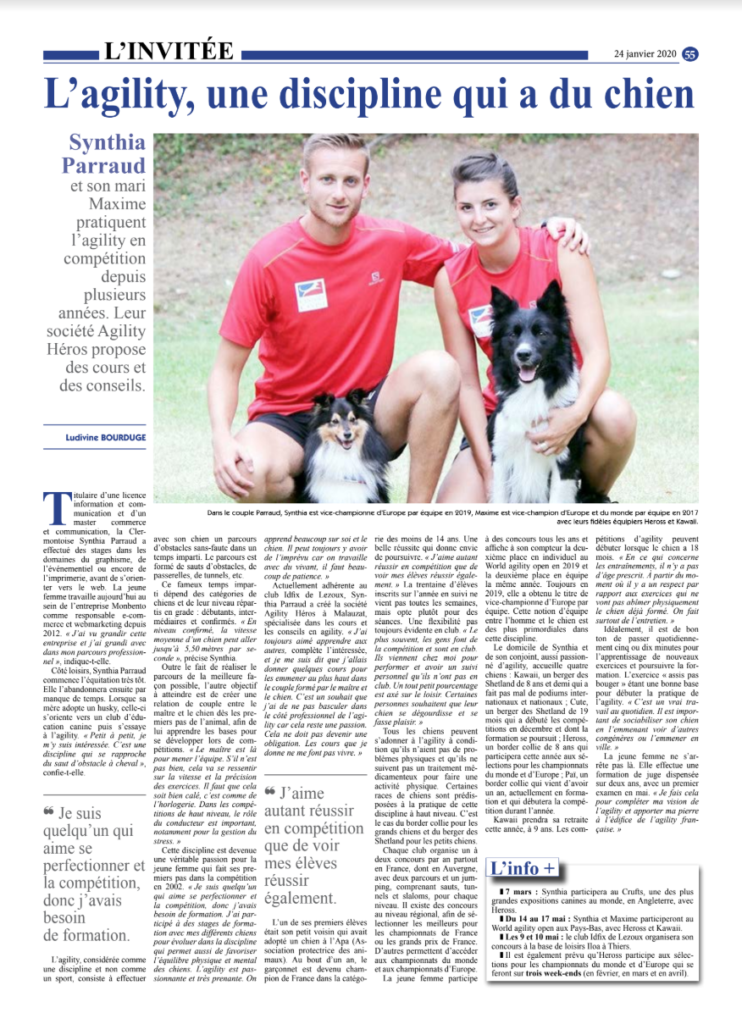 Article Semeur Hebdo - Agility - Synthia et Maxime Parraud